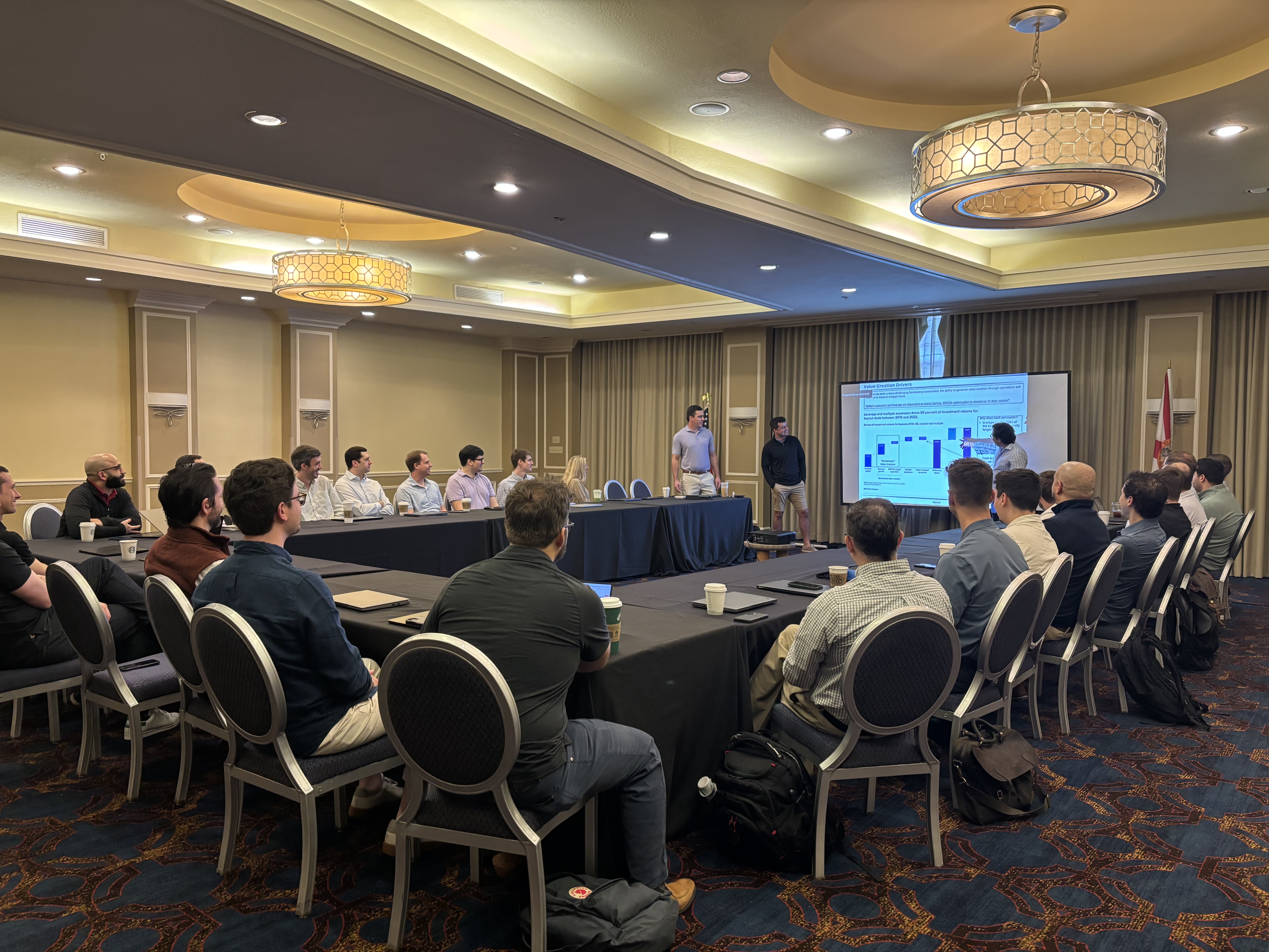Waylin Partners team gathered around a U-shaped table during a strategy presentation at the Tampa offsite